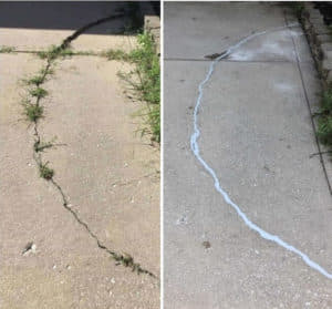 cracked and sunken concrete, before and after repairs