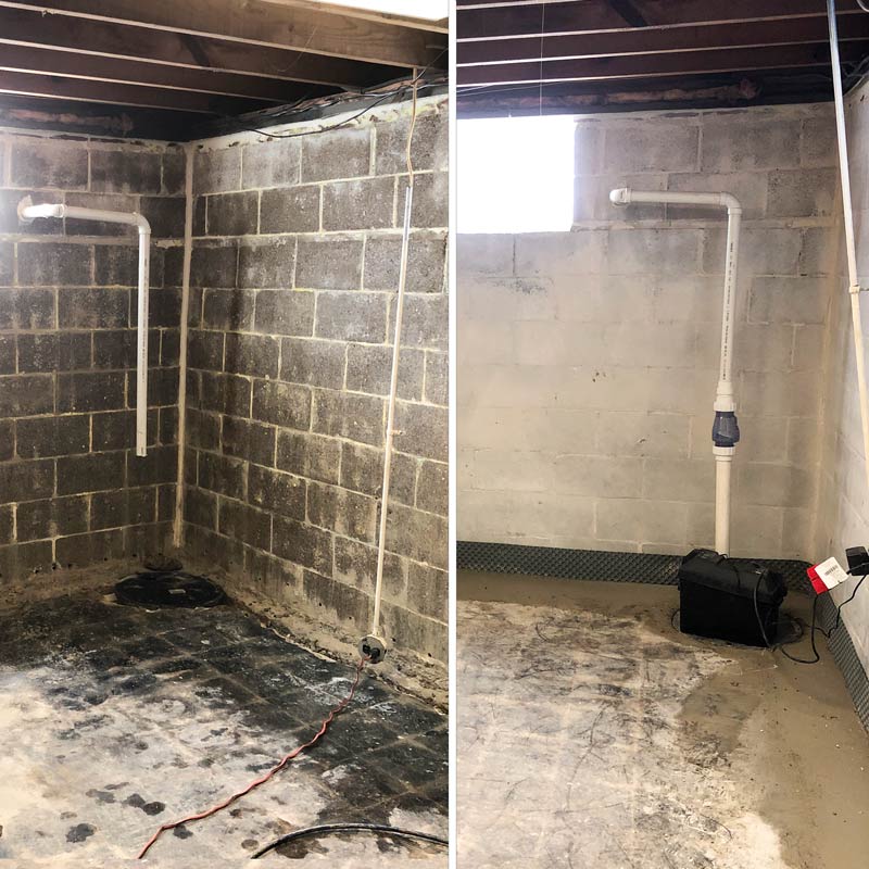 Basement mold remediation and waterproofing before and after