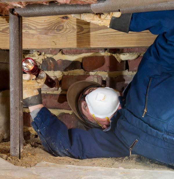 Project advisor inspecting a crawl space