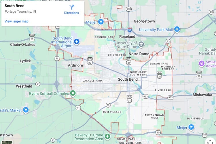 map of South Bend IN
