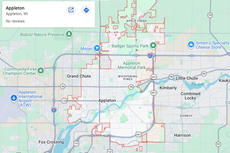 map of Appleton WI