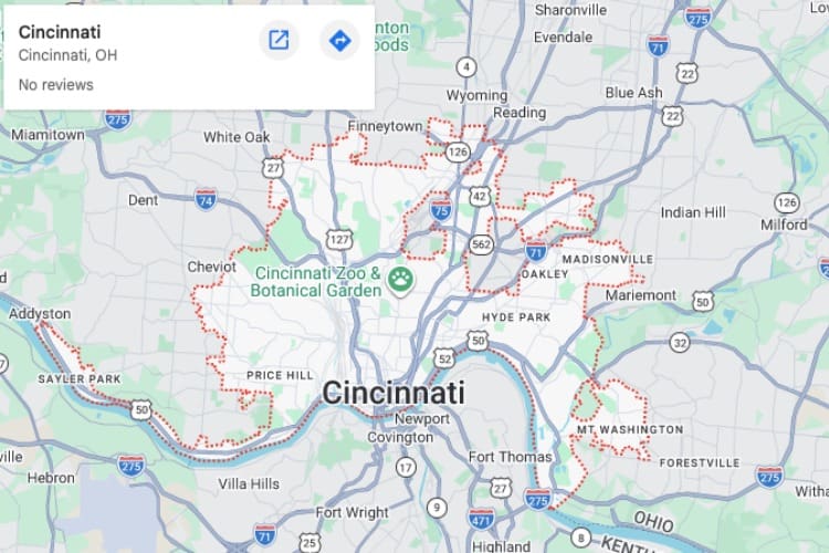 map of Cincinnati Ohio