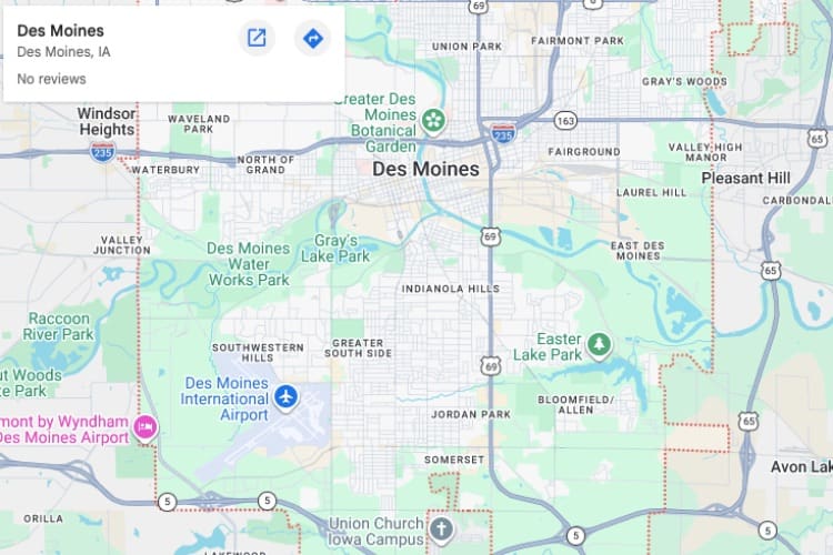map of Des Moines IA