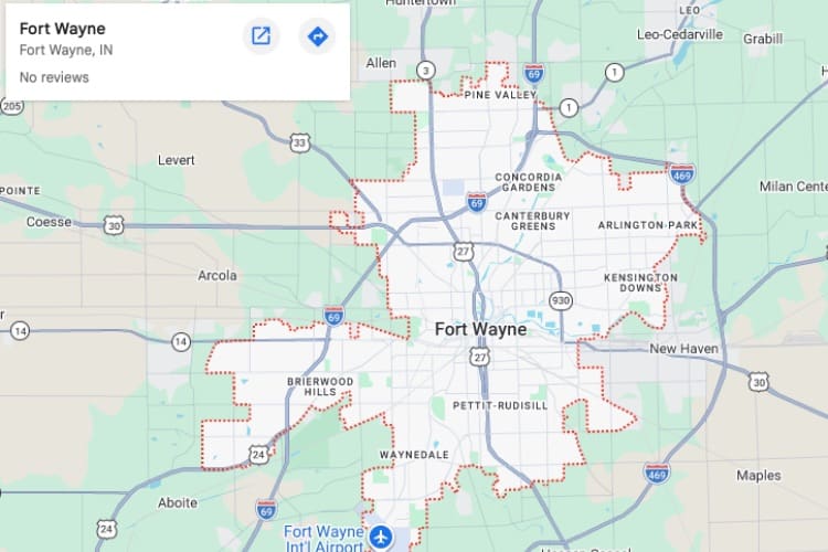 map of Fort Wayne IN