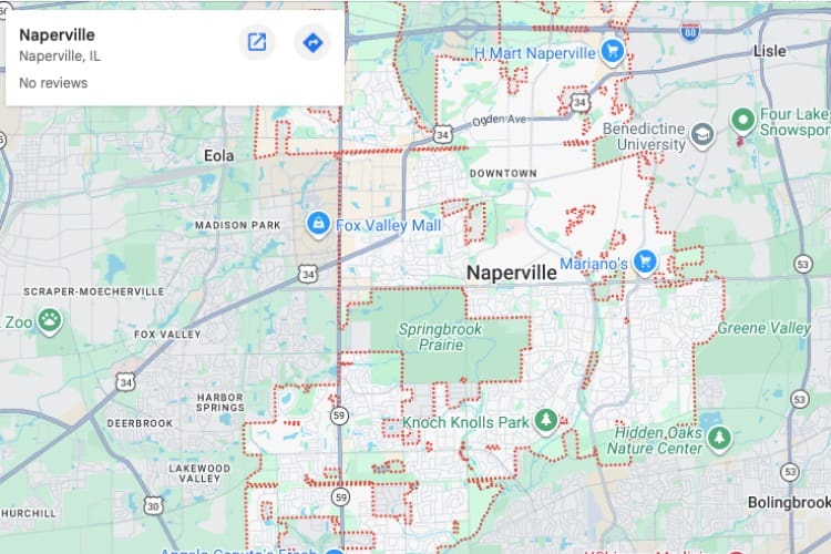 map of Naperville IL