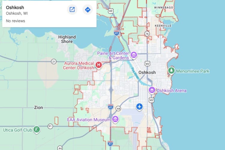 map of Oshkosh WI