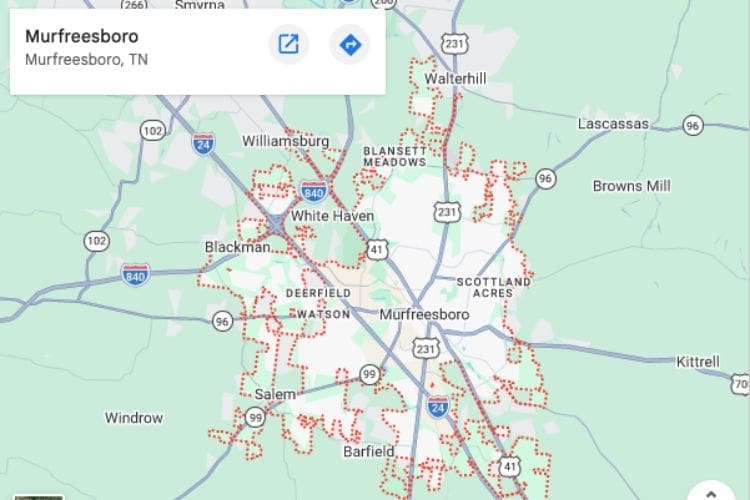map of murfreesboro tn